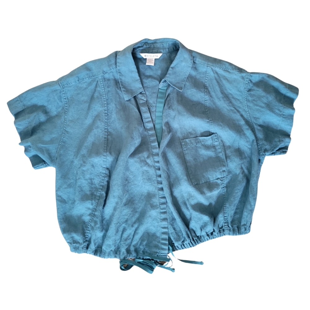 Athleta 100% Linen Wrap Crop Blouse Size 1X - Picture 3 of 9